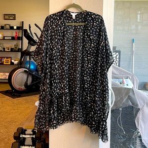 LC Lauren Conrad black floral kimono frayed bottom open front. One size